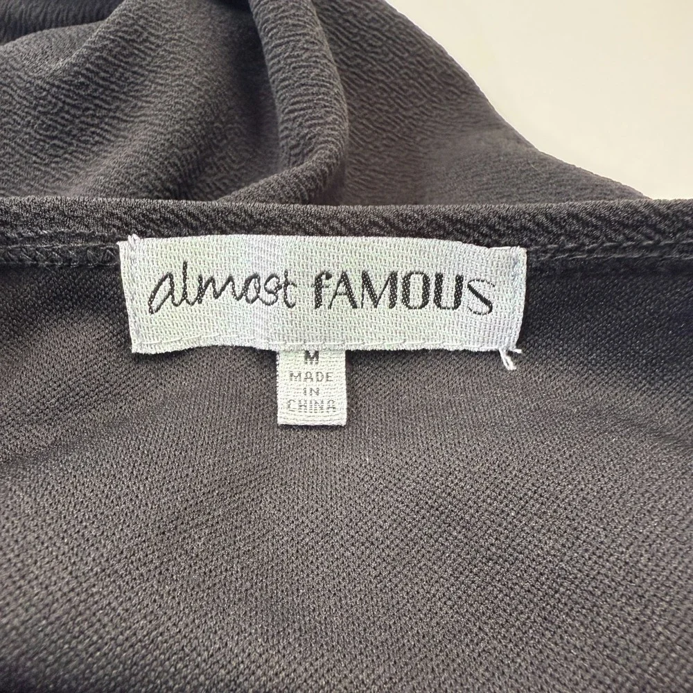 Almost‎ Famous Dark Coquette Jumpsuit Size M Black Floral Lace Sheer Mesh Bodice